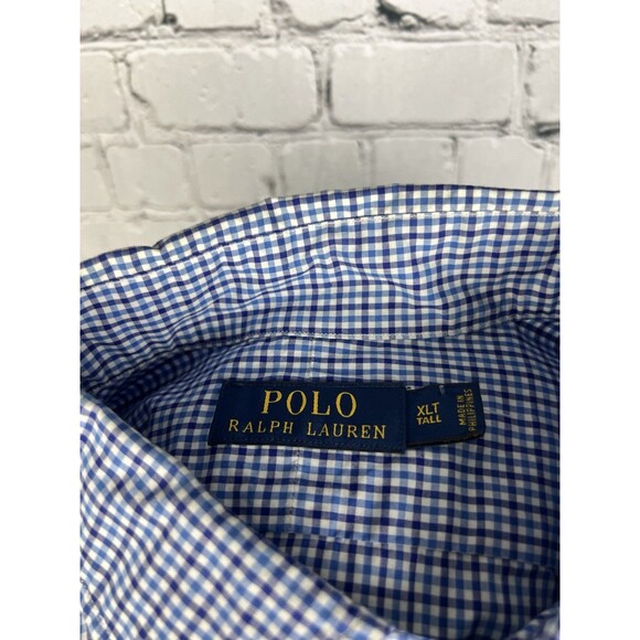 Polo Ralph Lauren Men XLT Long Sleeve Button Up Shirt Blue,White Tattersall - Picture 7 of 7